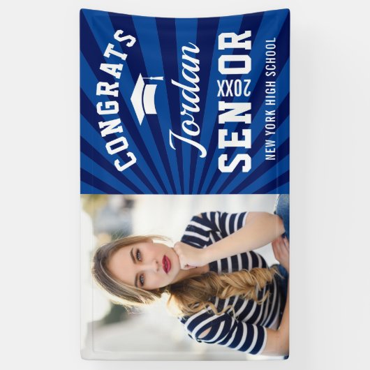 Modern Silver Blue Afstuderen Klasse van 2024 FOTO Spandoek (Verticaal)