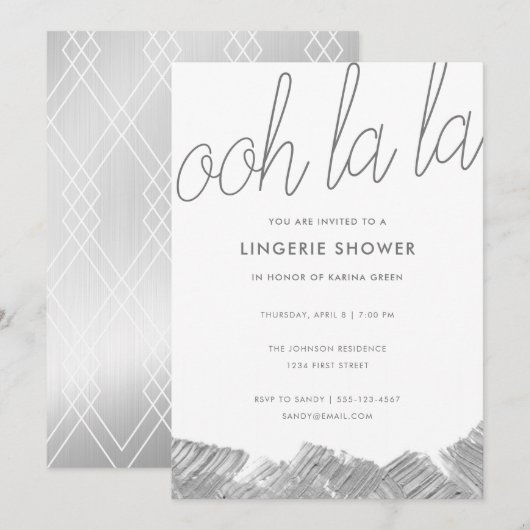 Modern Silver Brush Stroke Lingerie Shower Kaart (Voorkant / Achterkant)