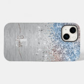 Modern Silver Brushed Metal Roos Goudblauw Glitter Case-Mate iPhone Case (Achterkant (horizontaal))