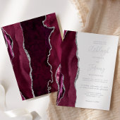 Modern Silver Burgundy Agate Wedding Folie Uitnodiging