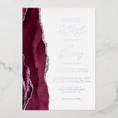Modern Silver Burgundy Agate Wedding Folie Uitnodiging (Voorkant)