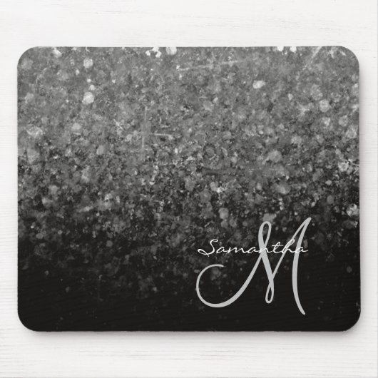 Modern Silver en Black Glitter Ombre Monogram Muismat (Voorkant)