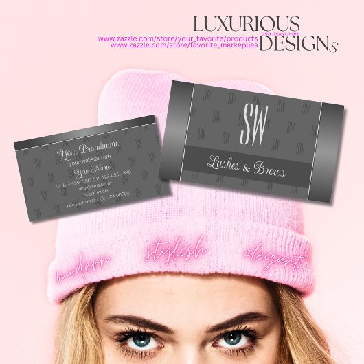 Modern Silver en Grey met Monogram Professional Visitekaartje