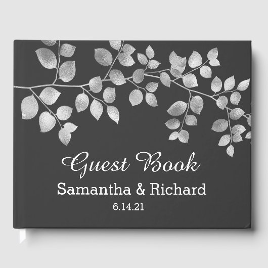 Modern Silver Floral Wedding Guest Book Gastenboek (Voorkant)