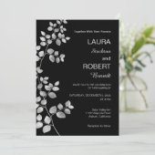 Modern Silver Floral Wedding Invitation Kaart (Staand voorkant)