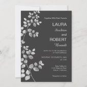 Modern Silver Floral Wedding Invitation Kaart (Voorkant)