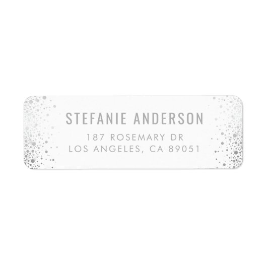 Modern Silver Foil Confetti Stippen White Wedding Etiket (Voorkant)