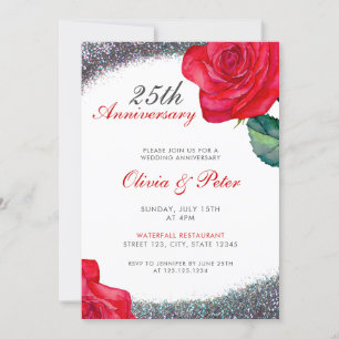 Modern Silver Glitter 25th Wedding Jubileum Kaart