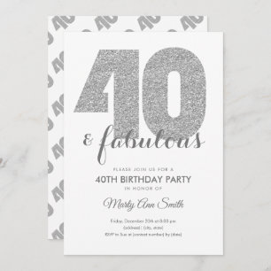 Modern Silver Glitter 40 & Fabulous Birthday Party Kaart
