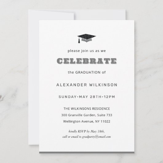 Modern Silver Glitter AFSTUDEERDER Pet Gewonnen Af Kaart (Achterkant)