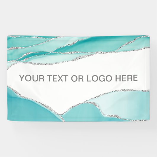 Modern Silver Glitter Agate Blauwgroen Munt Waterv Spandoek (Horizontaal)