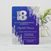 Modern Silver Glitter Drips Blue 18th Birthday Kaart (Staand voorkant)