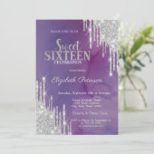 Modern Silver Glitter druist Violet Sweet 16 Kaart (Staand voorkant)