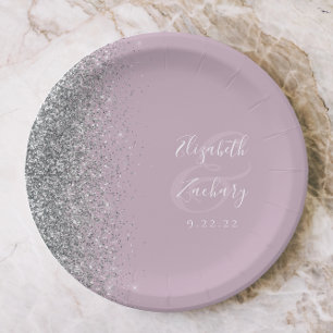 Modern Silver Glitter Dusty Lila bruiloft Papieren Bordje