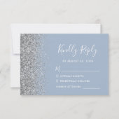 Modern Silver Glitter Edge Dusty Blue RSVP Kaartje (Voorkant)