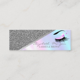 Modern Silver Glitter, Faux Lashes Holographic Mini Visitekaartje