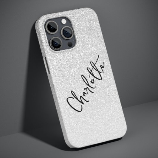 Modern Silver Glitter Girly Chic Persoonlijke naam Case-Mate iPhone Case