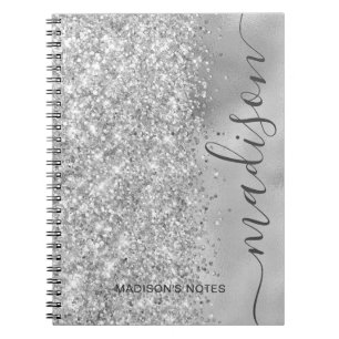 Modern Silver Glitter Metallic Monogram Script Notitieboek