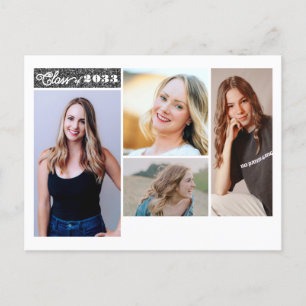 Modern Silver Glitter Script Chic Photo Afstuderen Uitnodiging Briefkaart