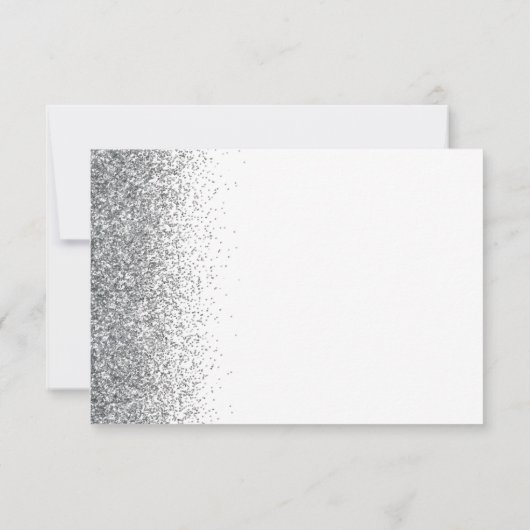Modern Silver Glitter Script Wit RSVP Kaartje (Achterkant)