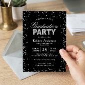 Modern Silver Glitter Sparkles Graduation Party Kaart