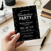 Modern Silver Glitter Sparkles Graduation Party Kaart
