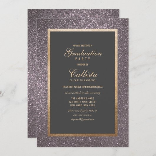 Modern Silver Glitter Thick Border Afstuderen Kaart (Voorkant / Achterkant)