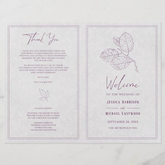 Modern Silver Gray Paars Elegant Wedding Programme (Voorkant)