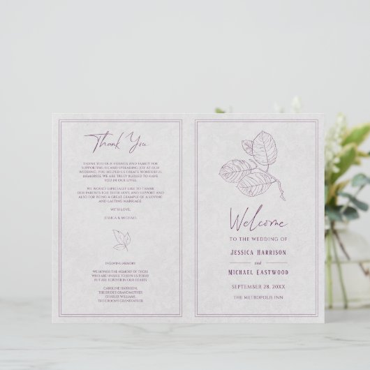 Modern Silver Gray Paars Elegant Wedding Programme (Staand voorkant)
