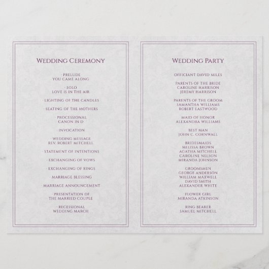 Modern Silver Gray Paars Elegant Wedding Programme (Achterkant)