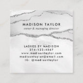 Modern Silver Grey Glitter Marble Agate Monogram Vierkante Visitekaartje (Achterkant)