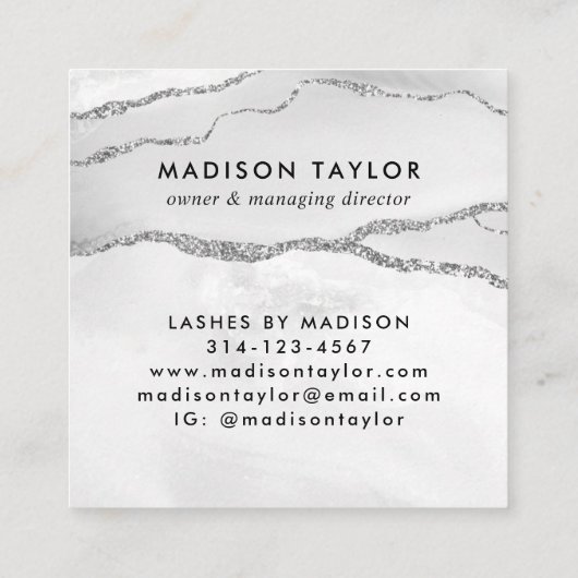 Modern Silver Grey Glitter Marble Agate Monogram Vierkante Visitekaartje (Achterkant)