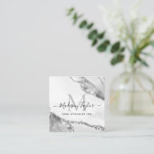 Modern Silver Grey Glitter Marble Agate Monogram Vierkante Visitekaartje (Staand voorkant)