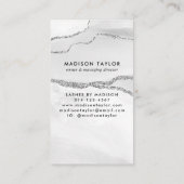 Modern Silver Grey Glitter Marble Agate Monogram Visitekaartje (Achterkant)