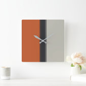 Modern Silver Grey Navy Oranje Red Stripe Pattern Vierkante Klok (Huis)