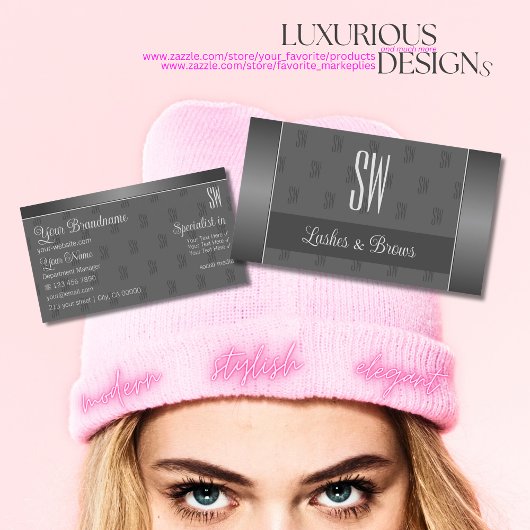 Modern Silver Grey Stylish met Monogram en Foto Visitekaartje