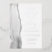 Modern Silver Grey White Agate Wedding Folie Uitnodiging (Voorkant)