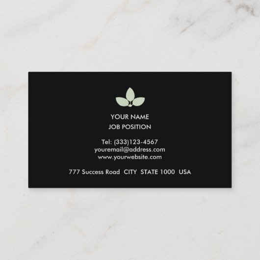 Modern Silver Laurel leest op zwart Visitekaartje (Achterkant)