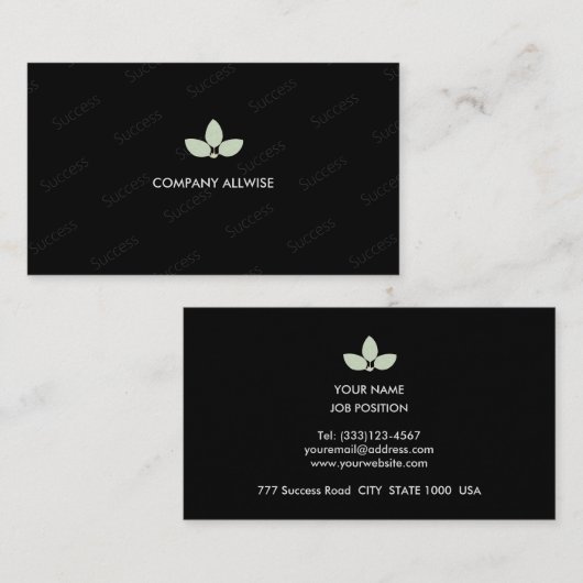 Modern Silver Laurel leest op zwart Visitekaartje (Voorkant / Achterkant)