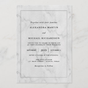 Modern Silver Lijst en marmer Kijk Wedding Kaart