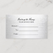 Modern Silver Makeup Artist Gift Certificate Kortingskaartje (Achterkant)