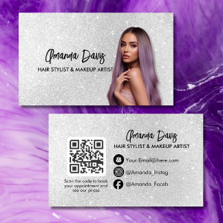 Modern Silver Makeup Photo QR Code Logo Visitekaartje
