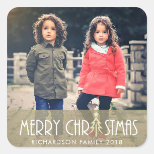 MODERN SILVER MERRY CHRISTMAS DOODLE HOLIDAY FOTO VIERKANTE STICKER