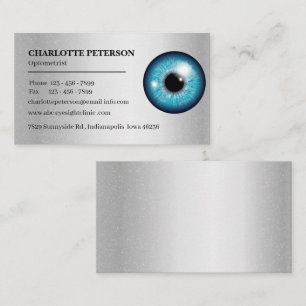 Modern Silver Metal & Eyeball Optometrist Visitekaartje
