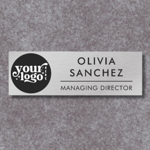 Modern Silver Metallic Business Logo Naam Tag