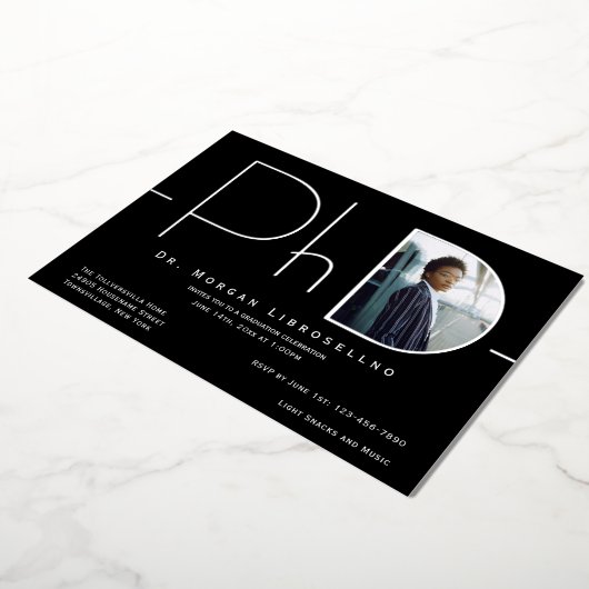 Modern Silver Photo PhD-Afstuderen Folie Uitnodiging (Gedraaid)