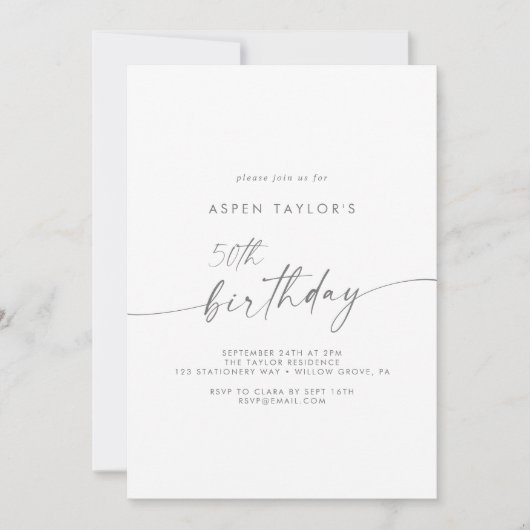 Modern Silver Script 50e verjaardag Kaart (Voorkant)