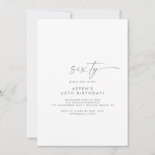 Modern Silver Script 60th Birthday Party Kaart