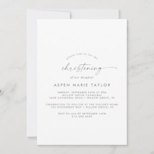 Modern Silver Script Christening Uitnodiging