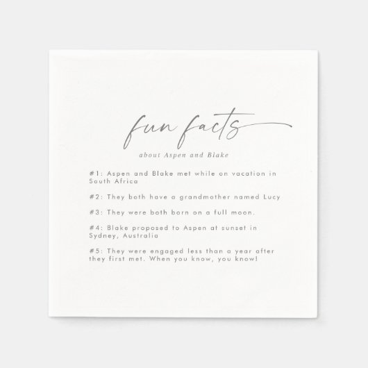 Modern Silver Script Fun Facts Wedding Napkins Servet (Voorkant)